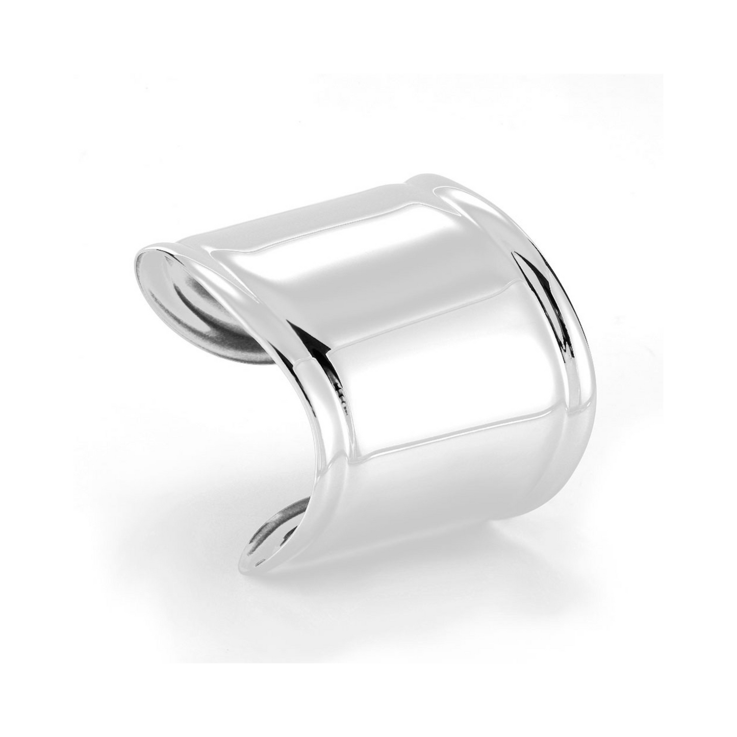 Statement cuff bracelet silver showcasing sleek stainless steel design and rhodium plating for elegance.