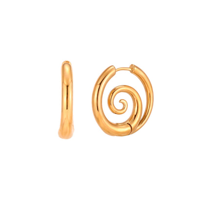 Gold shell spiral hoops earrings