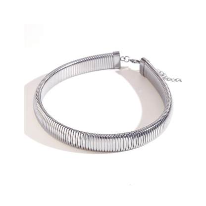 Silver Statement Choker Necklace featuring a sleek and stylish design in premium stainless steel.