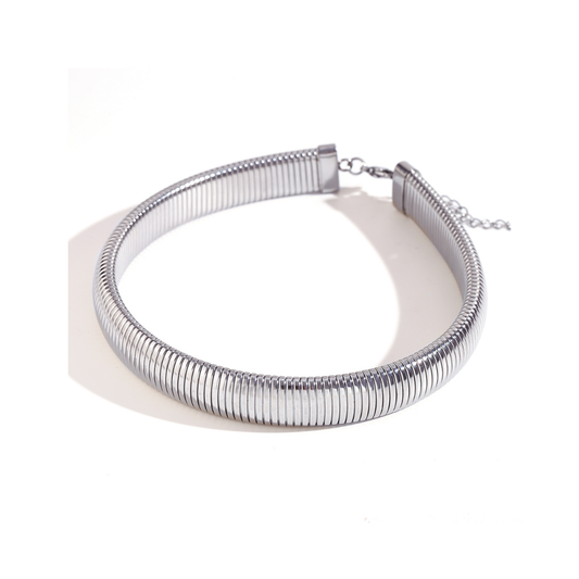 Silver Statement Choker Necklace featuring a sleek and stylish design in premium stainless steel.
