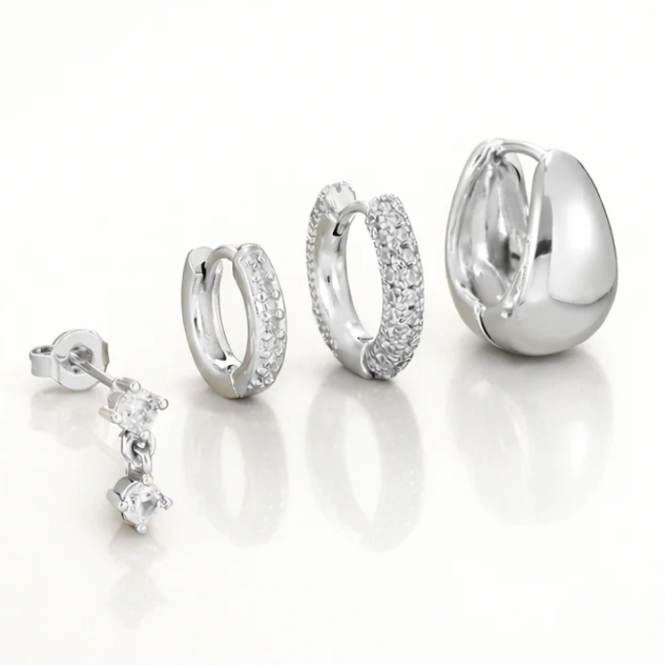 Mini Huggies Earrings Set - Roxy featuring elegant stainless steel earrings with sparkling details.