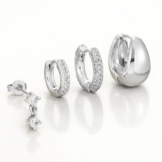Mini Huggies Earrings Set - Roxy featuring elegant stainless steel earrings with sparkling details.